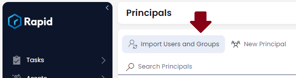 Import Users button located at top of Principals table